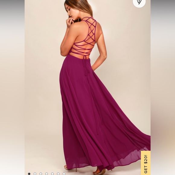 Lulu’s | Strappy To Be Here Magenta Lace-Up Maxi Dress - Picture 3 of 9